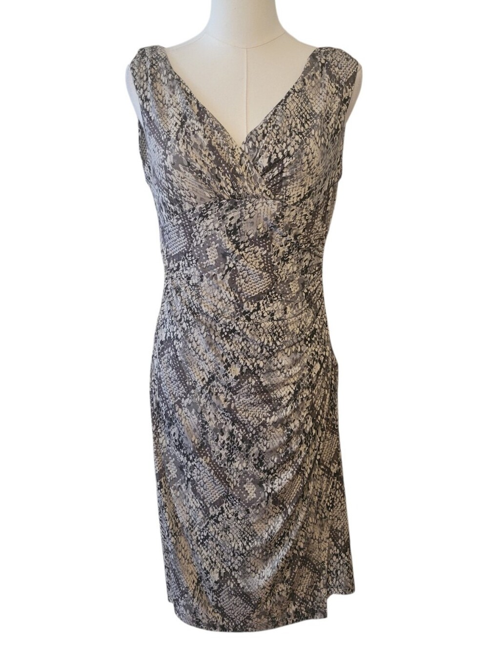 Lauren by RL Gray Snakeprint Sleeveless Jersey Knit Sheath Dress‎ Size 8